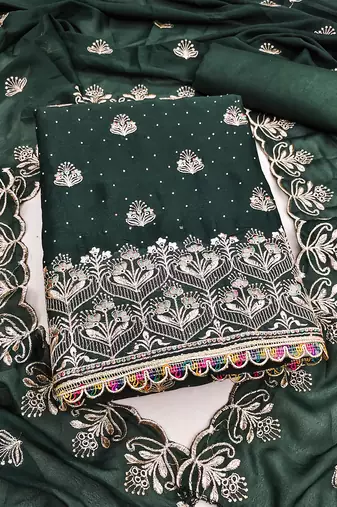 green embroidered georgette unstitched dress material 