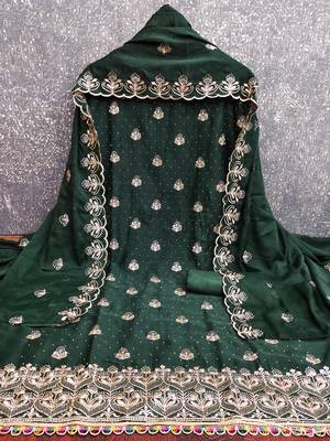 green embroidered georgette unstitched dress material  2