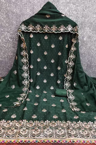 green embroidered georgette unstitched dress material 