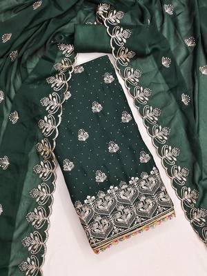 green embroidered georgette unstitched dress material  3