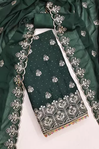 green embroidered georgette unstitched dress material 