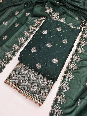 green embroidered georgette unstitched dress material  4