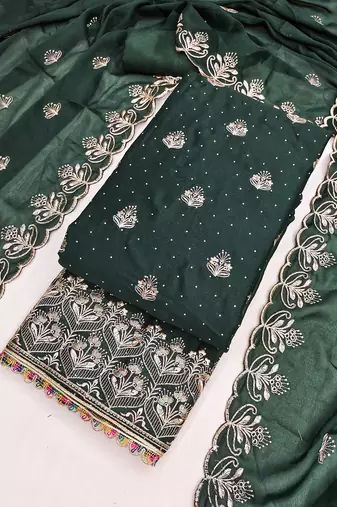 green embroidered georgette unstitched dress material 