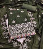 olive green embroidered georgette unstitched dress material 