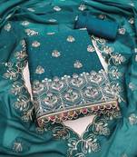 Teal blue embroidered georgette unstitched dress material