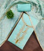 sky blue embroidered chanderi unstitched dress material 