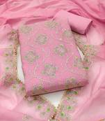 pink embroidered chanderi unstitched dress material 