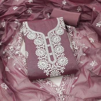 lavender embroidered chanderi unstitched dress material  1