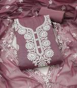 lavender embroidered chanderi unstitched dress material 