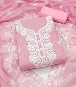 pink embroidered chanderi unstitched dress material 
