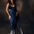 Navy blue heavy georgette sequins embroidered saree with cutwork lace border & silk blouse