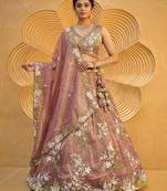 Women's Rosegold Tissue beads sequince Embroidered Lehenga Choli with Dupatta