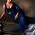 Navy blue heavy georgette sequins embroidered saree with cutwork lace border & silk blouse
