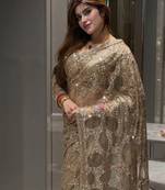 Champagne gold butterfly net heavy sequins embroidered saree with embroidered blouse