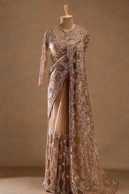 Champagne gold butterfly net heavy sequins embroidered saree with embroidered blouse 3