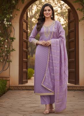 lavender weaved chanderi modal unstitched dress material  1