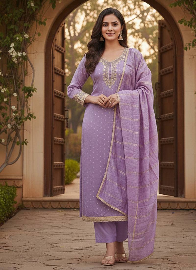lavender weaved chanderi modal unstitched dress material 