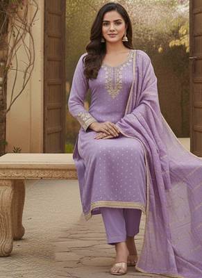 lavender weaved chanderi modal unstitched dress material  2
