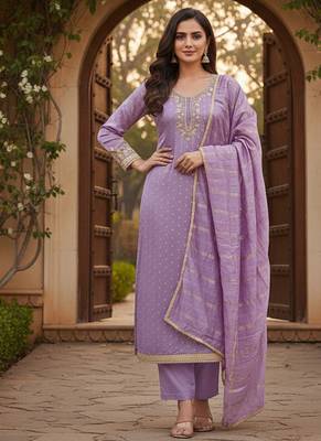 lavender weaved chanderi modal unstitched dress material  3
