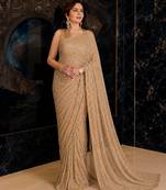 Champagne gold sequins embroidered party wear saree with matching blouse