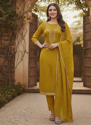 yellow weaved chanderi modal unstitched dress material  1