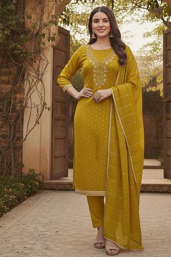 yellow weaved chanderi modal unstitched dress material 