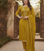 yellow weaved chanderi modal unstitched dress material 
