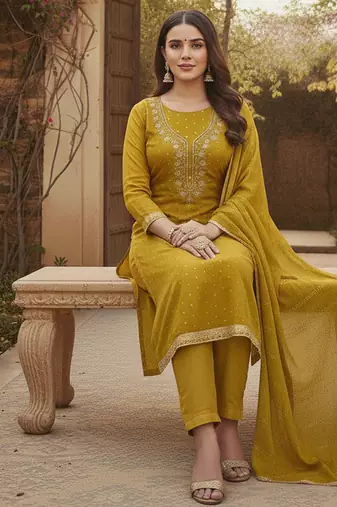 yellow weaved chanderi modal unstitched dress material 