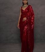 Red faux georgette heavy sequins embroidered party wear saree with embroidered blouse