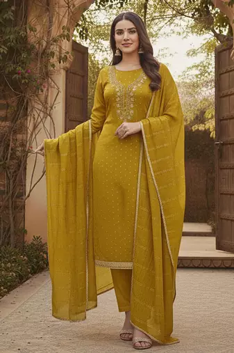 yellow weaved chanderi modal unstitched dress material 