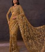 Olive gold butterfly net heavy sequins embroidered saree with embroidered net blouse