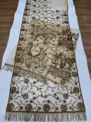 Olive gold butterfly net heavy sequins embroidered saree with embroidered net blouse 5
