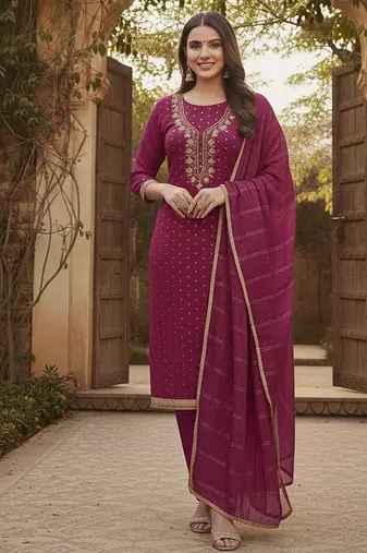magenta weaved chanderi modal unstitched dress material 
