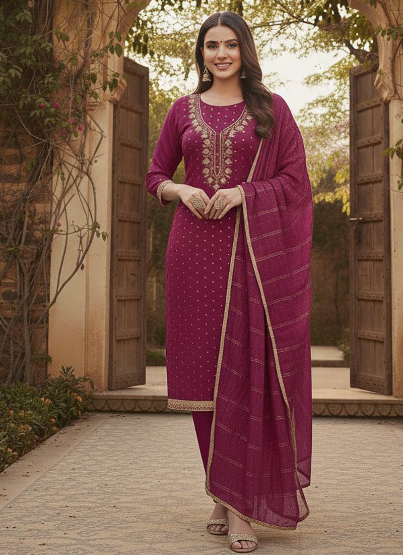 magenta weaved chanderi modal unstitched dress material 