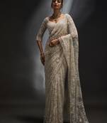 White heavy butterfly net saree with 5mm sequins & multi thread embroidery work unstitched blouse