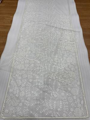 White heavy butterfly net saree with 5mm sequins & multi thread embroidery work unstitched blouse 5