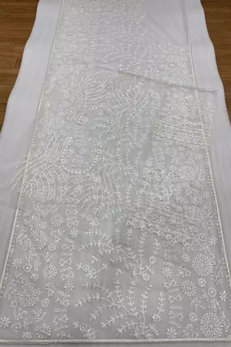White heavy butterfly net saree with 5mm sequins & multi thread embroidery work unstitched blouse