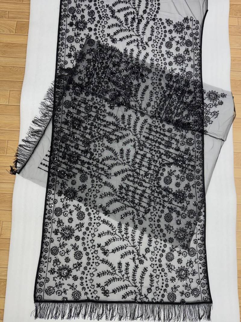 Black heavy butterfly net saree with 5mm sequins & multi thread embroidery work unstitched blouse