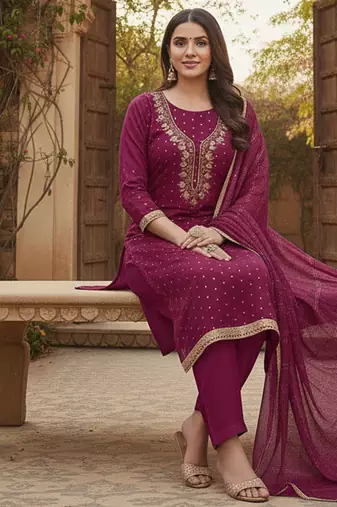 magenta weaved chanderi modal unstitched dress material 