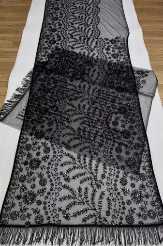 Black heavy butterfly net saree with 5mm sequins & multi thread embroidery work unstitched blouse