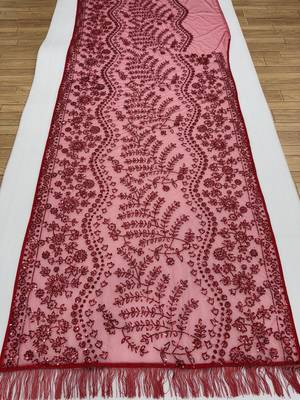Red heavy butterfly net saree with 5mm sequins & multi thread embroidery work unstitched blouse 4