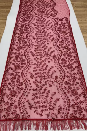 Red heavy butterfly net saree with 5mm sequins & multi thread embroidery work unstitched blouse