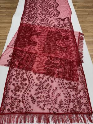 Red heavy butterfly net saree with 5mm sequins & multi thread embroidery work unstitched blouse 5