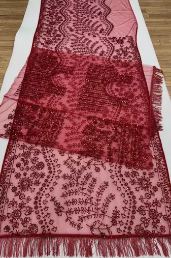 Red heavy butterfly net saree with 5mm sequins & multi thread embroidery work unstitched blouse