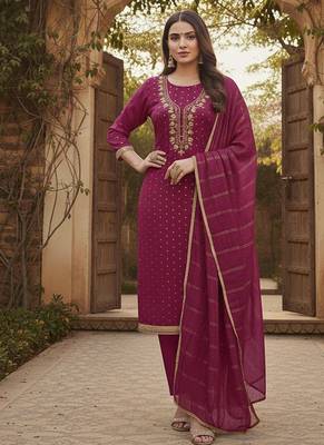 magenta weaved chanderi modal unstitched dress material  3