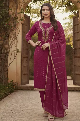 magenta weaved chanderi modal unstitched dress material 