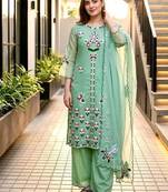 Sea Green Color Embroidery Work Silk Blend Salwar suit