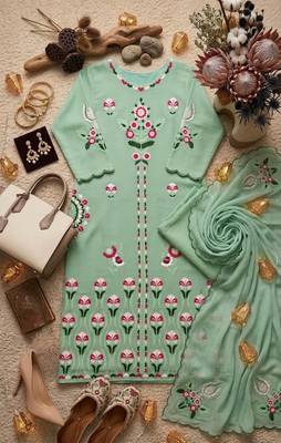 Sea Green Color Embroidery Work Silk Blend Salwar suit 2