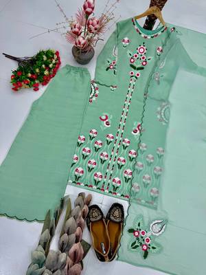 Sea Green Color Embroidery Work Silk Blend Salwar suit 4