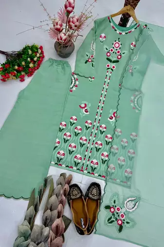 Sea Green Color Embroidery Work Silk Blend Salwar suit